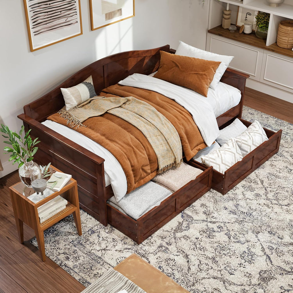 Acadia Twin Wood Daybed with 2 Storage Drawers, Walnut