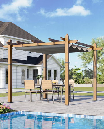 10x10 ft Outdoor Pergola with Retractable Canopy Upgraded Outdoor Aluminium Pergola