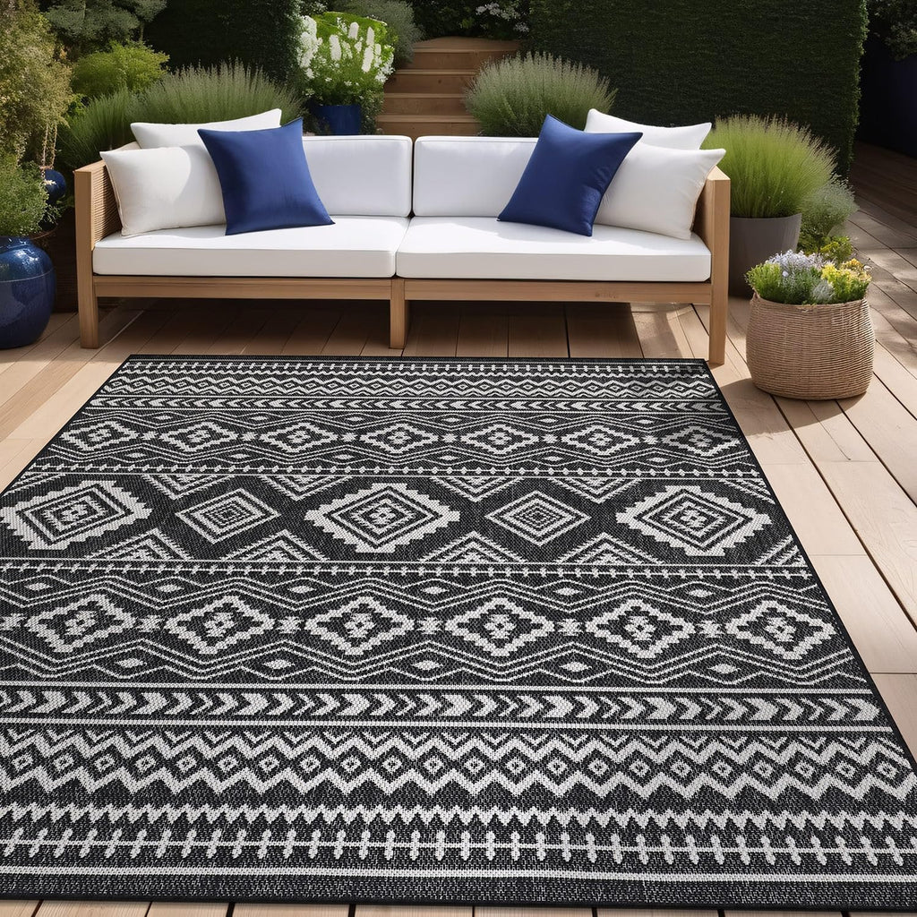 Waikiki Boho Indoor Outdoor Rug 5x7, Washable Outside Carpet, Bohemian Area Rug, Farmhouse Rugs, Aztec Tribal Rug