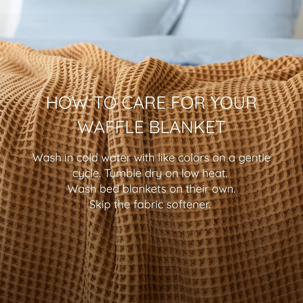 Luxury All Season Waffle Throw Blanket Queen XL Size Caramel - Pure 100% Turkish Cotton Light Airy Blankets