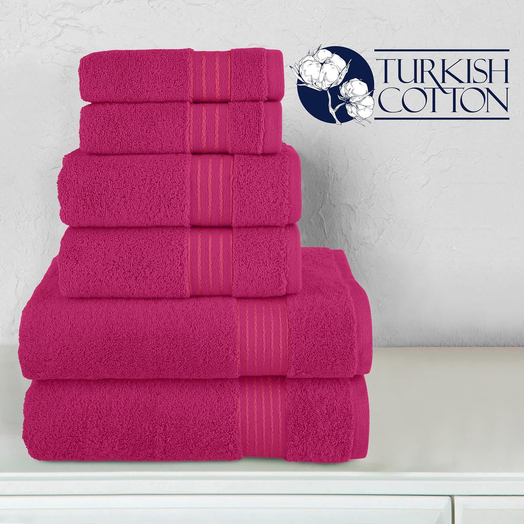 Premium Cotton 6-Piece Towel Set, Includes 2 Washcloths, 2 Hand Towels and 2 Bath Towels, 100% Turkish Cotton