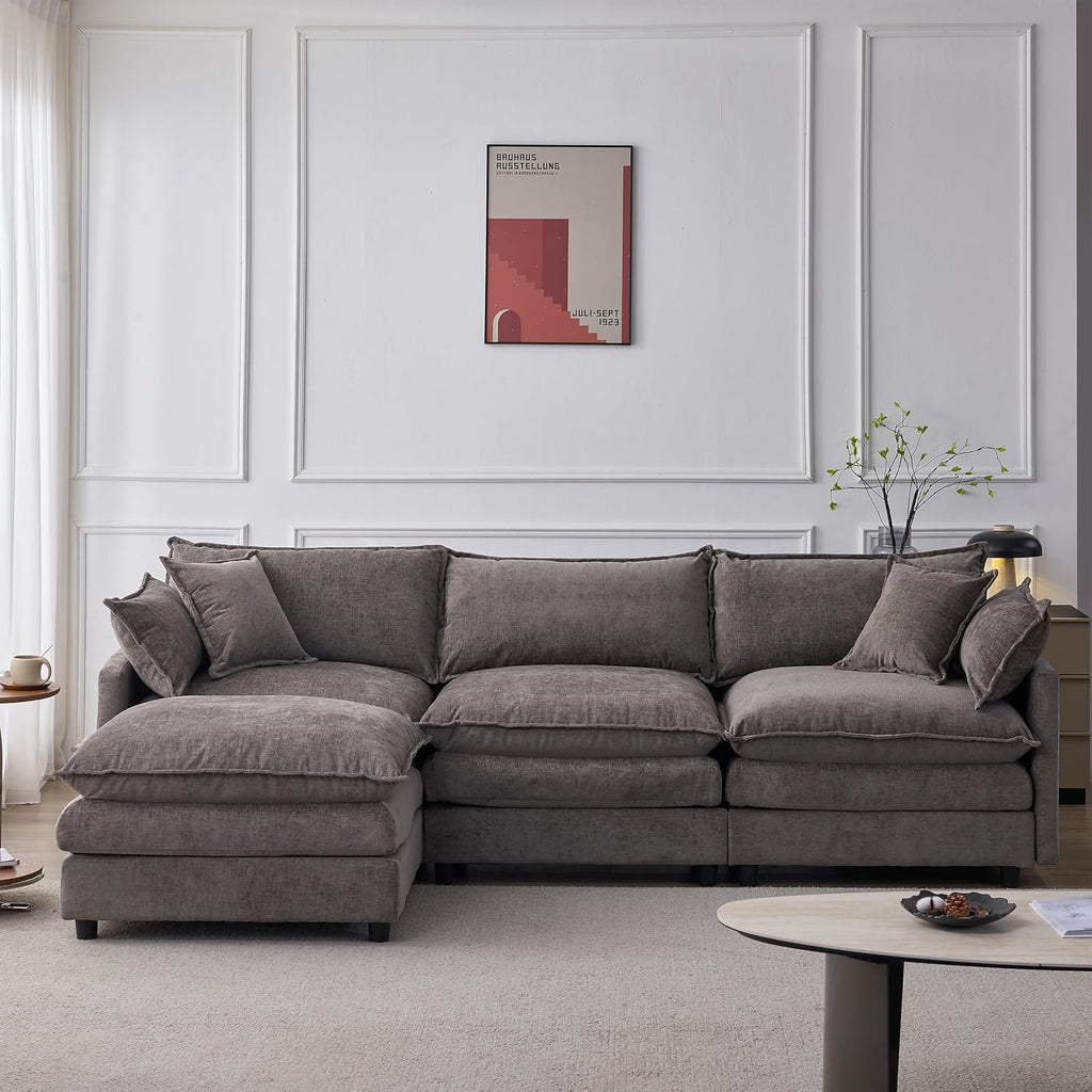 105" Oversized Modular Cloud Sectional Sofa Free Convertible L-Shaped Corner Sectional with Movable Ottoman, Chenille