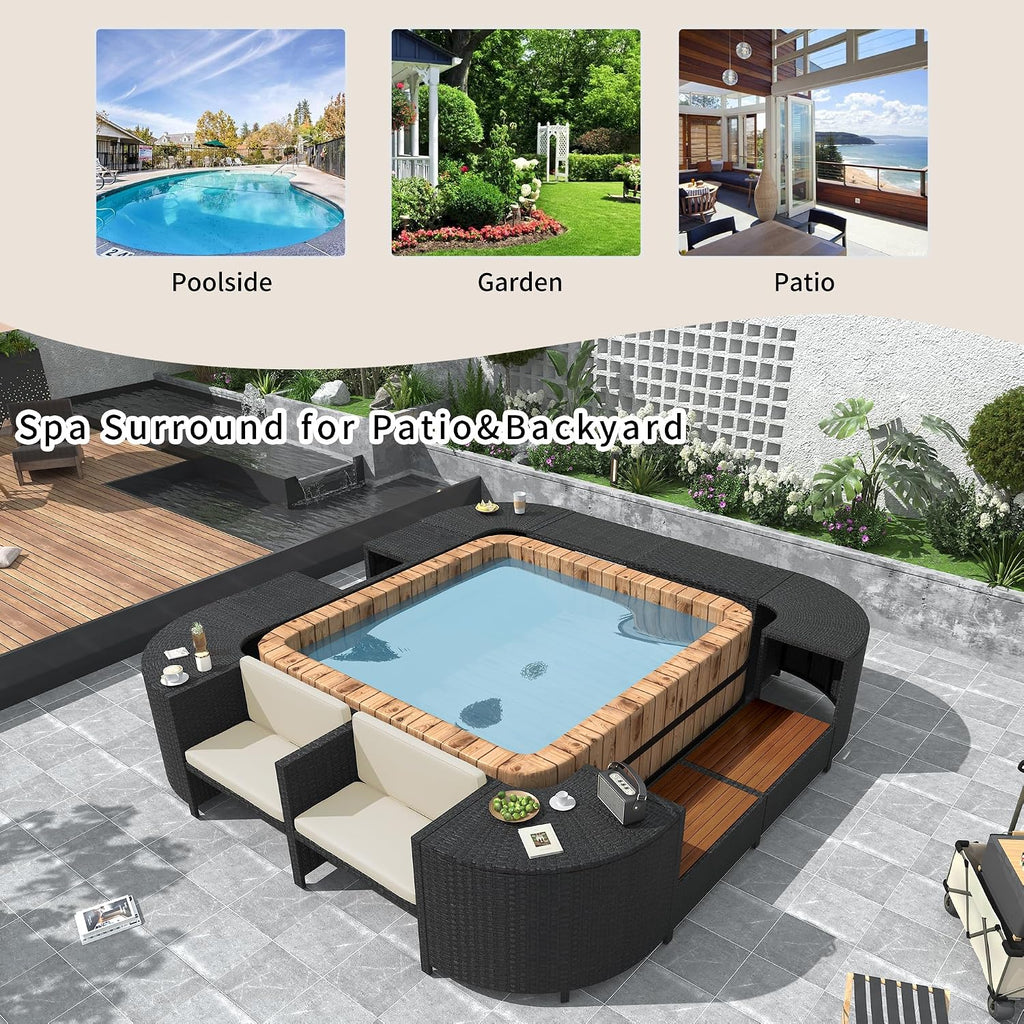Patio Furniture Set with Mini Sofa, Wooden Seats and Storage Spaces, Outdoor Conversation Sets , Lawn, Garden