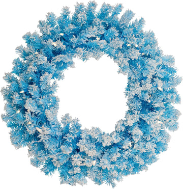 Flocked Pine Artificial Christmas Wreath 24" Blue Clear Lights