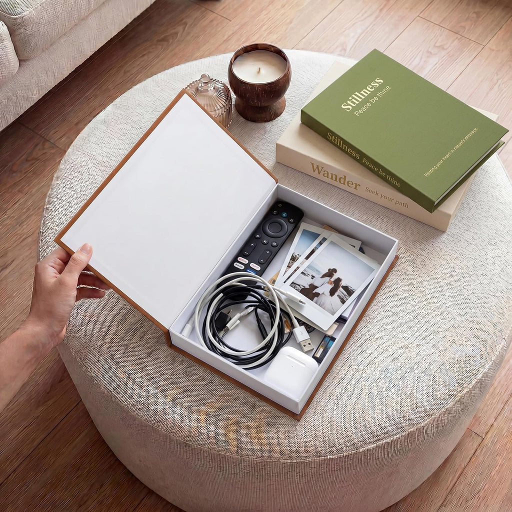 Decorative Books Decor, Set of 3 Faux Books with Hidden Storage, Linen Fake Book Box for Coffee Table Bookshelf