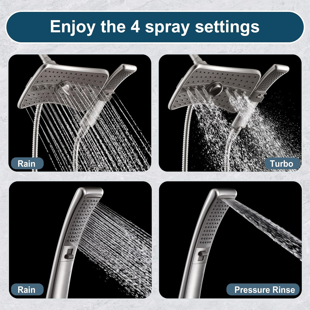 High Pressure Shower Head Combo with Two Spray Setting Fixed Shower Head and Two Spray Settings Handheld Shower Head