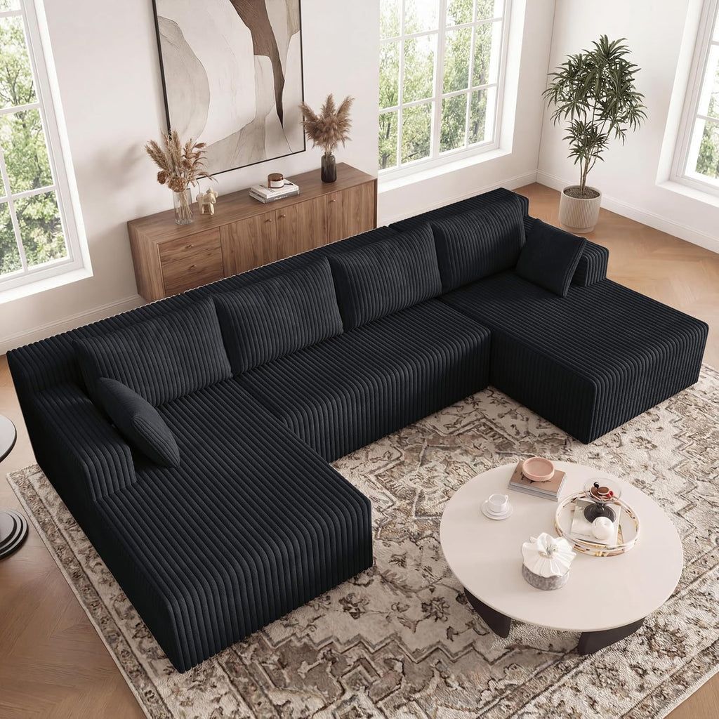 124 Inch Oversized Boneless Sectional Sofa Cloud Couch - Symmetrical U Shaped Modular Couches Set with Double Chaise