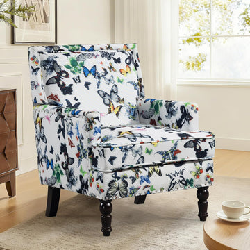 Accent Chair, Modern Comfy Accent Chairs Lounge Arm Chair | Mid-Century Linen Upholstered Wingback with Solid