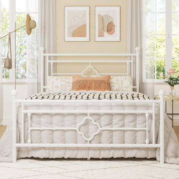 Full Metal Platform Bed Frame with Victorian Vintage Headboard and Footboard/Mattress Foundation/Under Bed Storage/No
