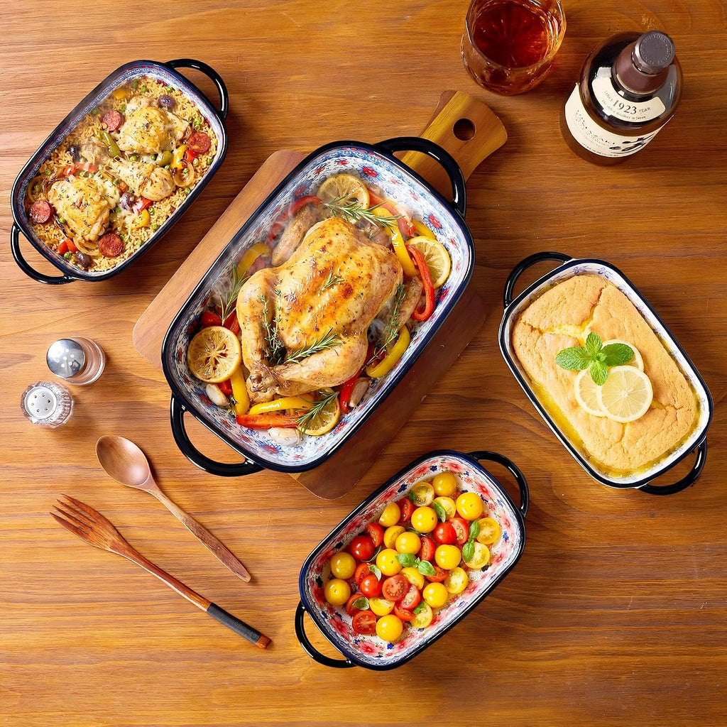 Ceramic Casserole Dishes for Oven, Hand-painted Polish Pottery Dish Set of 2, 0.8QT / 2QT Porcelain Casserole Dishes