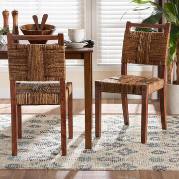 Chabela Handwoven Seagrass Dining Chair Set of 2- Solid Mango Wood Frame with Woven Seat and Backrest, Rustic Boho