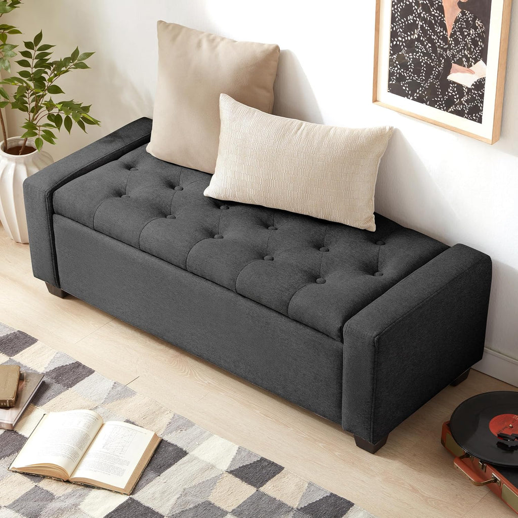 48" Ottoman with Storage, Dark Gray Storage Ottoman Bench | Upholstered Entryway Bench with Seating , Holds up to 330
