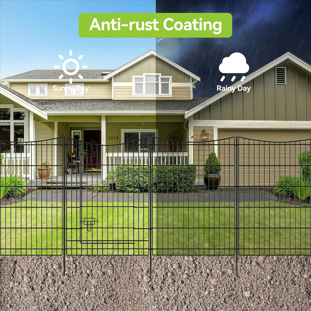 Decorative Garden Fence 12 Panels 26ft(L)×36in(H) Metal Garden Fences with 11 Panels + 1 Gate, Animal Barrier Rabbit