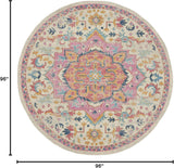 Home Passion Ivory Pink 8' x Round Area Rug - Easy Clean, Non Shedding, Bed Room, Living Room, Dinin