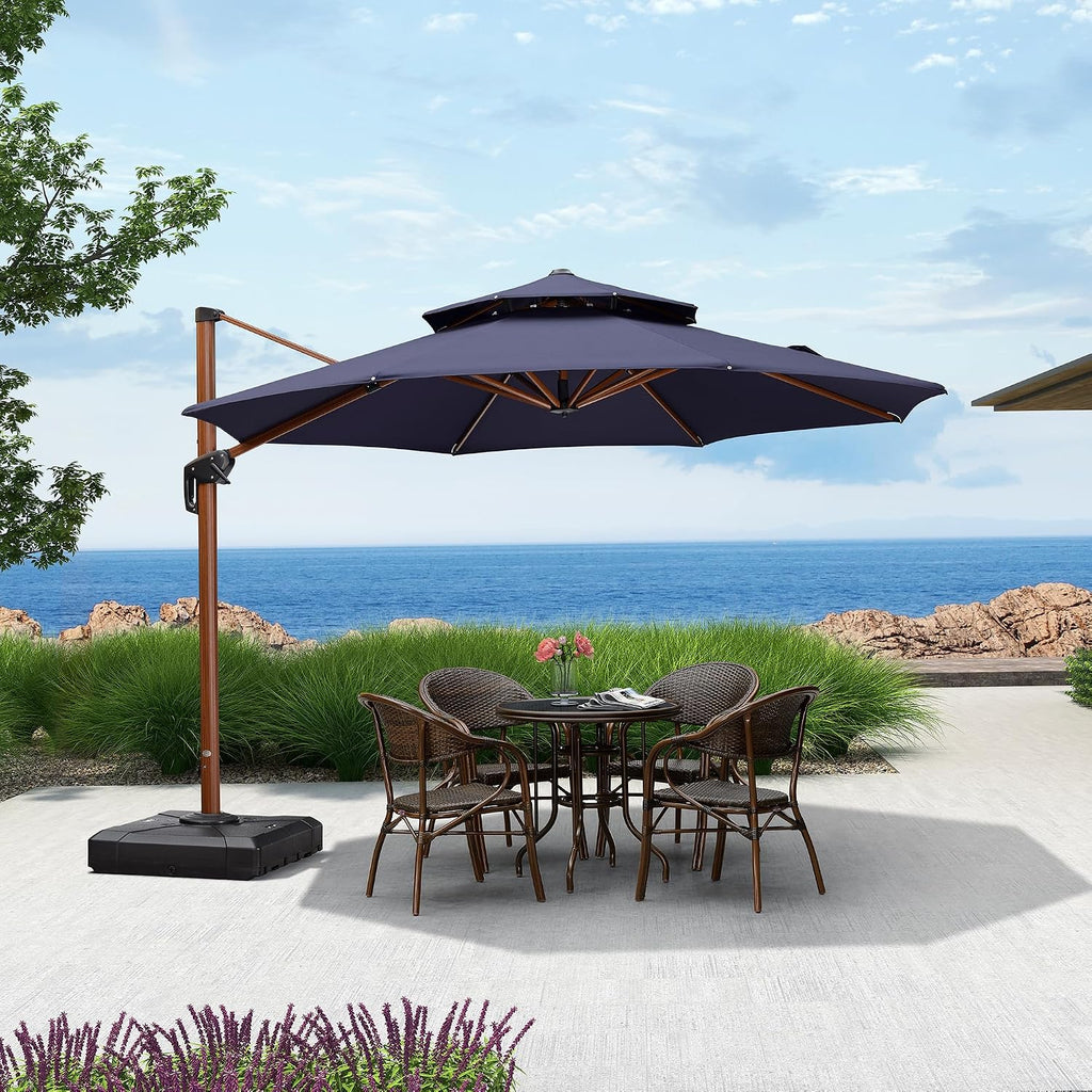 11ft Patio Umbrella Outdoor Round Umbrellas Large Cantilever Umbrella Windproof Offset Umbrellas Heavy Duty Sun