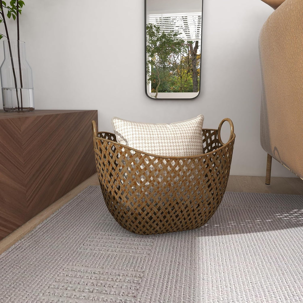 79 Metal Handmade Decorative and Functional Storage Basket Woven Inspired Basket Organizer with Handles, Basket for