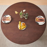 47 Inch Round Dining Table with Walnut Veneer, Rustic Farmhouse Style Kitchen Dinner Table for 4 - 6 People, MDF Core