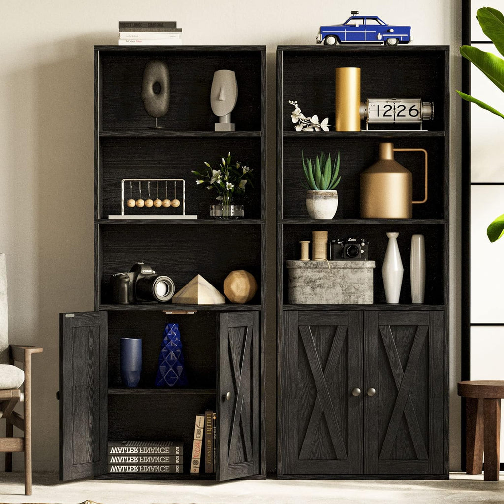 Industrial Bookshelves and Bookcases with Doors 11.8 in Depth Floor Standing 5 Shelf Display Storage Shelves Tall