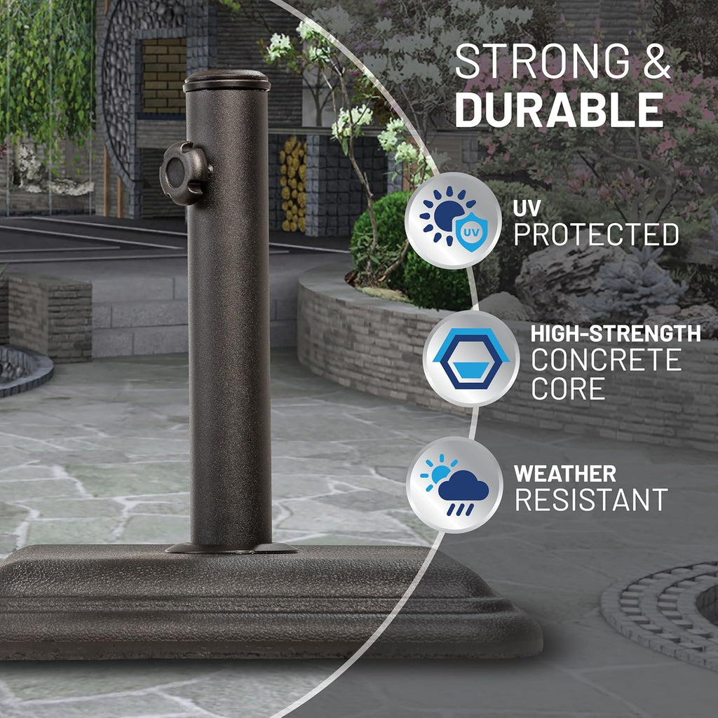 26 Pound Umbrella Base - Cast Stone Outdoor Umbrella Stand - for Use with Umbrella Poles 1.3" to 1.8"