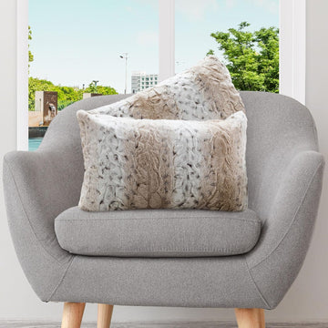 Faux Fur Throw Pillows with Inserts - Set of 2 Decorative Square Couch Pillows, 12” x 20” Snow Leopard Embossed Ombre
