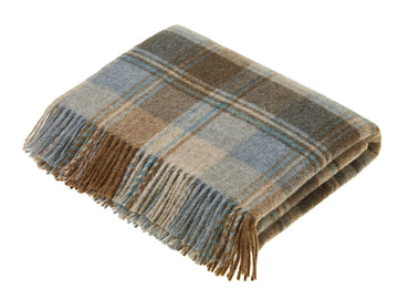 Wool Plaid Throw Blanket, Pure New Wool, Snowhill Eau De Nil, Made in UK
