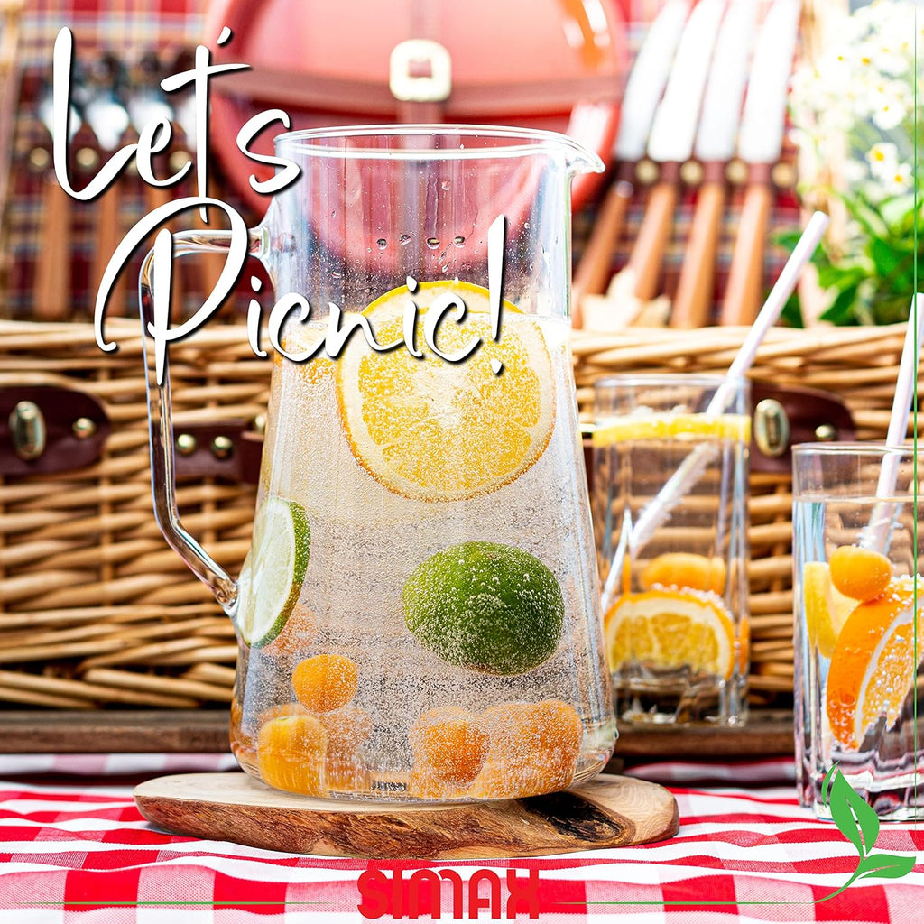 Large Glass Pitcher With Spout, 2.5 Quart (80 Ounce) Borosilicate Glass Iced Tea Pitchers with Handle, Angled