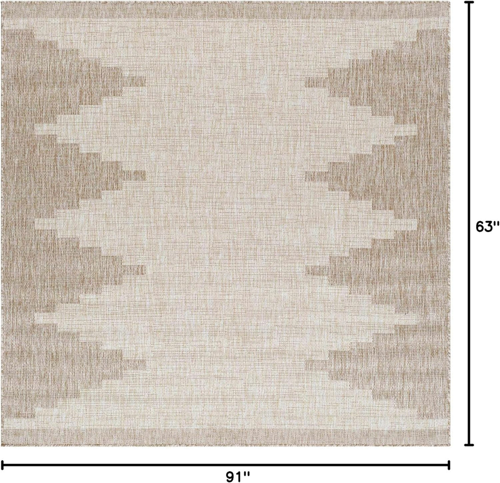 Eris Outdoor Area Rug - Outside Porch Patio Rug Carpet - No Pile Rug - Waterproof Rug - Geometric - Brown, Cream