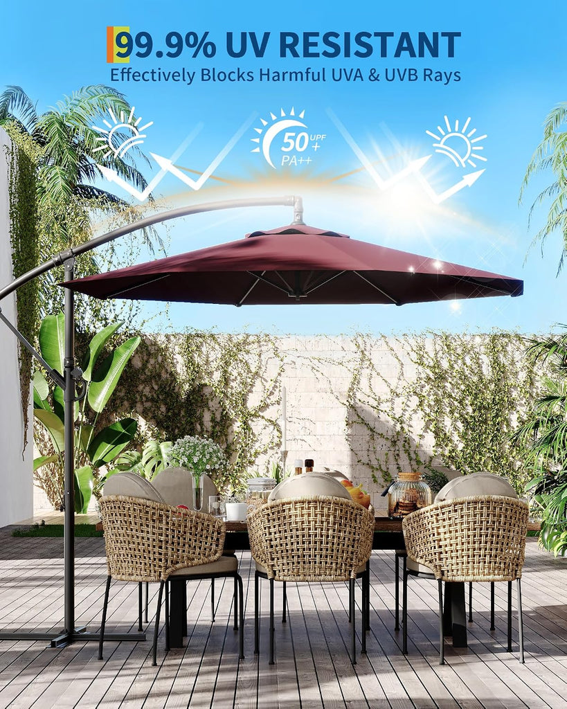 10FT Cantilever Patio Umbrella with Cross Base, Outdoor Offset Market Umbrella with Infinite Tilt and Crank Lift
