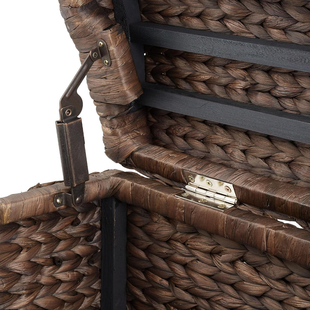 36" Storage Trunk with Curved Lid and Safety Hinge - Espresso Dark Brown, Hyacinth Wicker Storage Chest , Entry Way