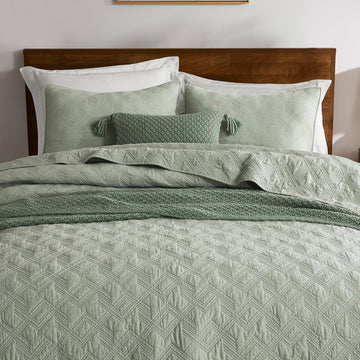 100% Cotton Quilt Set - Sage Green Pre-Washed Soft Lightweight Modern Bedspread, Farmhouse Country Rustic