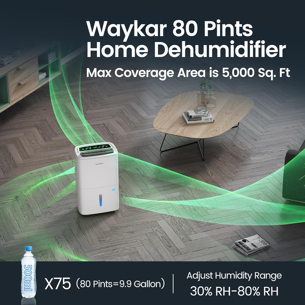 Max 80 Pint/D(Standard 62Pint/D) Energy Star Home Dehumidifier for Spaces up to 5,000 Sq. Ft, Ideal for Basement