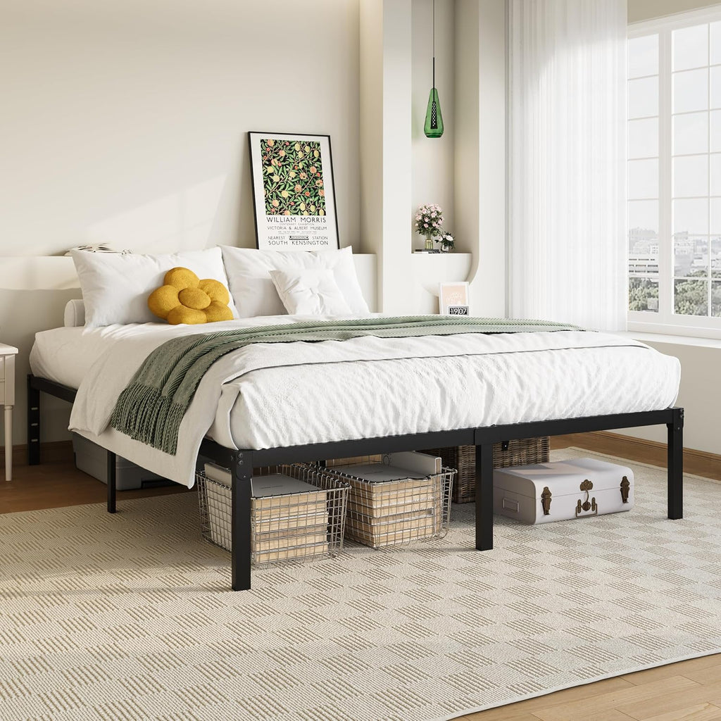 Full Bed Frame, 14 inch Metal Platform Beds with Storage Space, No Box Spring Needed and Easy Assembly, Black
