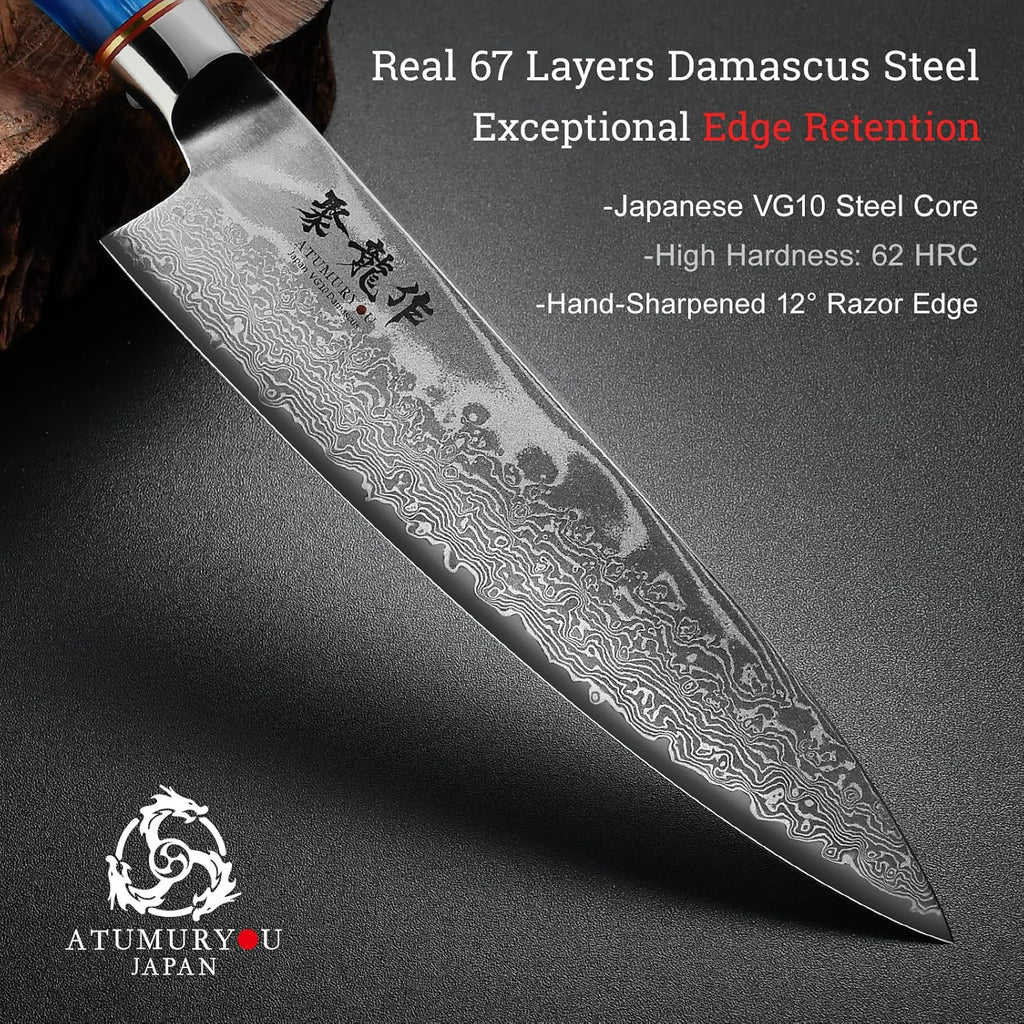 Japanese Chef Knife Set 3 Pcs, 67-Layer Damascus Kitchen Knife Set with VG10 Steel Core, Professional Sharp Damascus