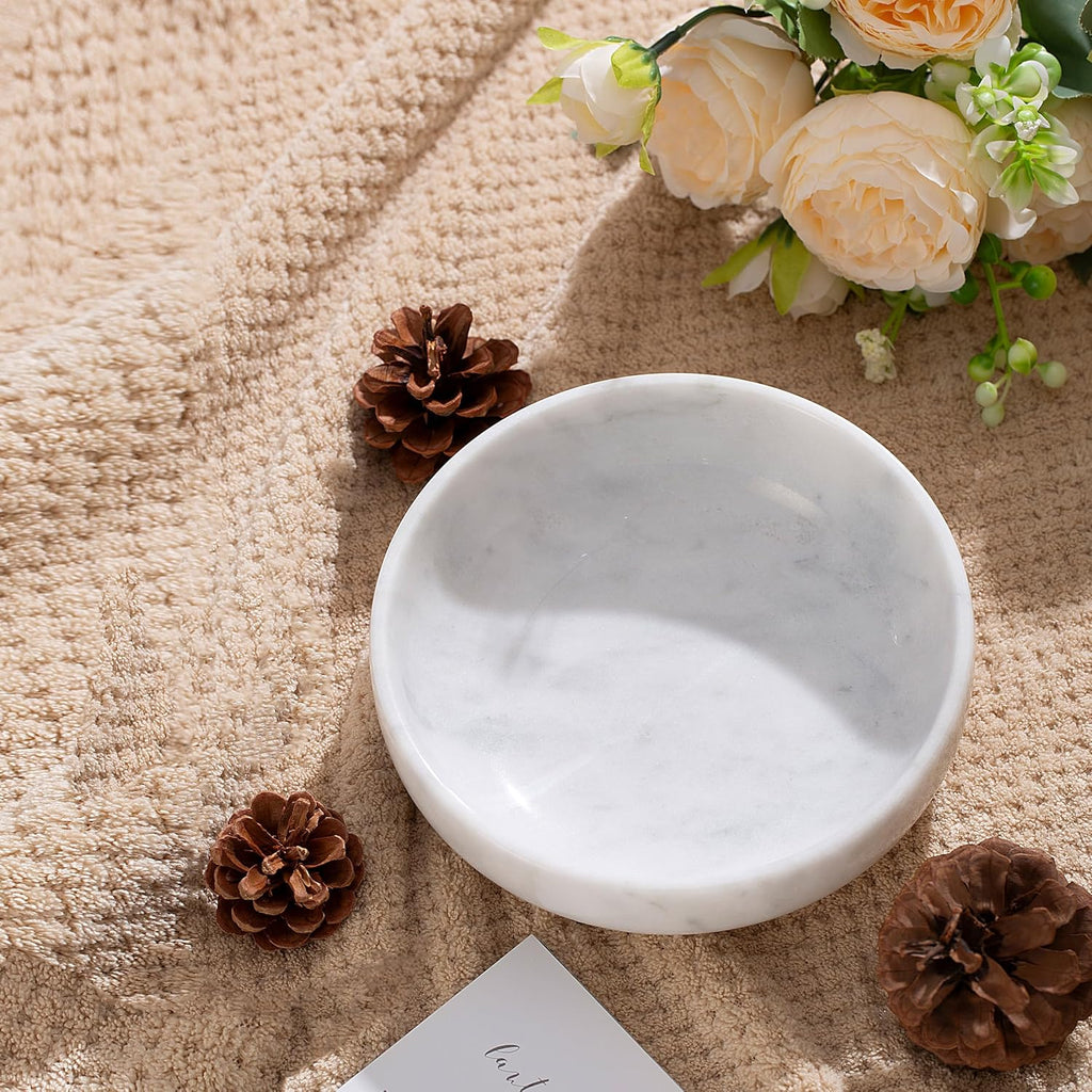 6.7" Decorative Bowl - Natural Marble Key Bowl & Centerpiece (White & Grey)