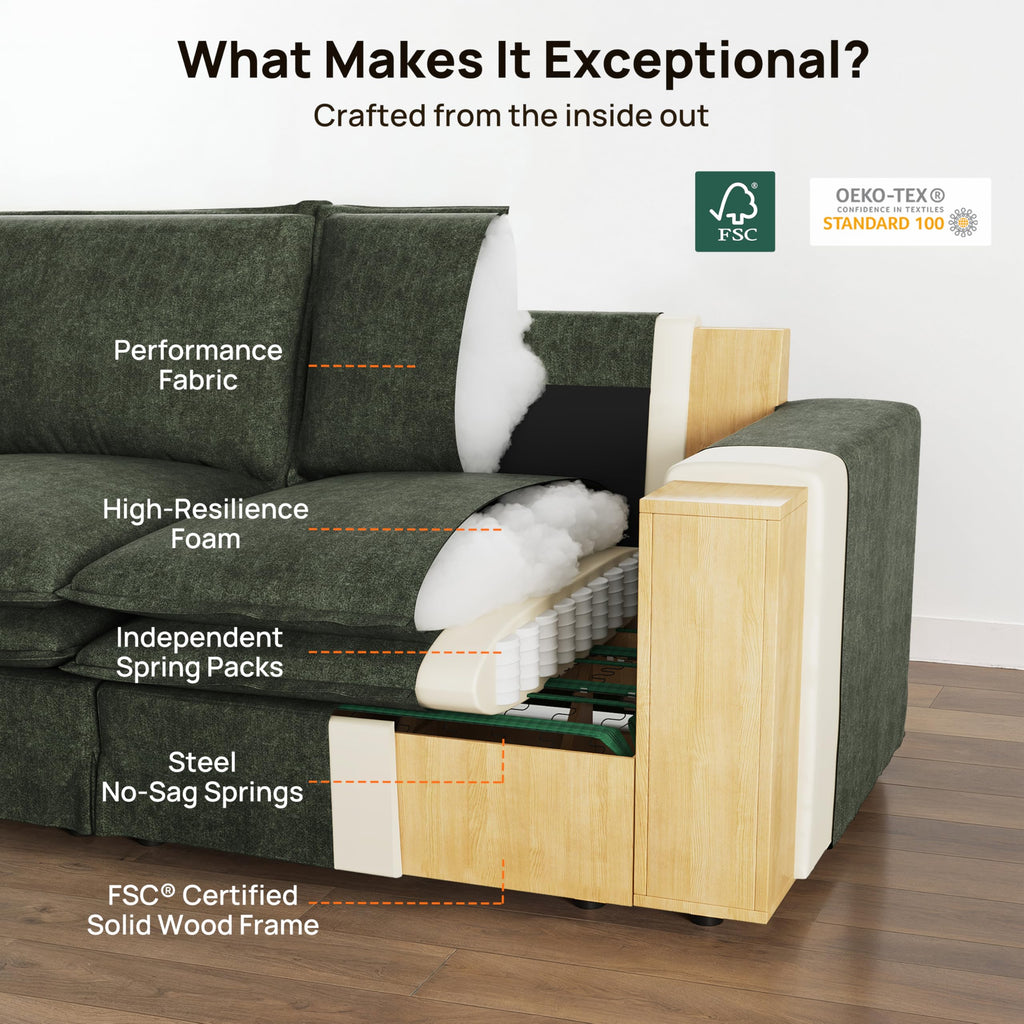 89" Washable Oversized Modular Sectional Sofa Couches, Green