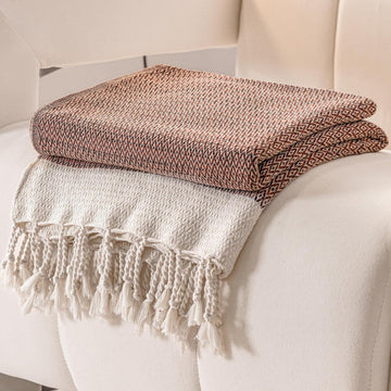 Premium Cotton Boho Blanket |50”x60”| Burnt Orange Fall Throw Blankets