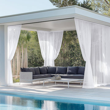 6 Panels White Sheer Outdoor Curtains Waterproof | Light Filtering, Airy Voile, Outside Drapes Rod Pocket Drapes for