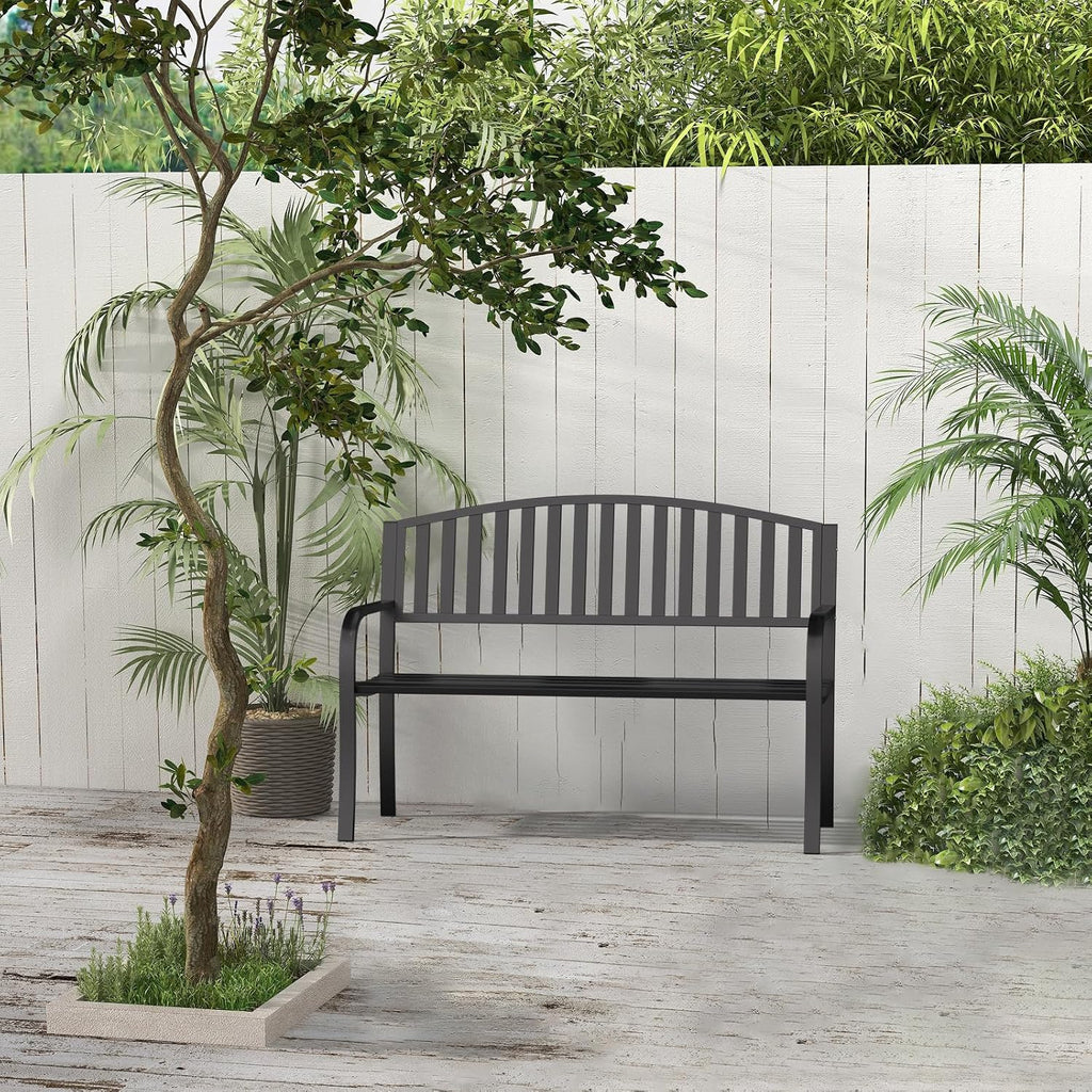 Garden Bench, 50" Outdoor Bench, 660LBS Wrought Iron Porch Bench, Patio Bench with Armrests for Garden Lawn or Yard