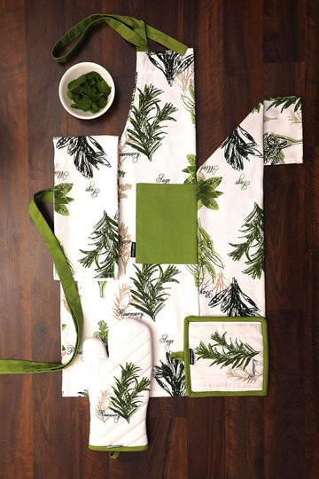 5 Piece Set of Apron, 2 Kitchen Towel, Oven Mitt and Pot Holder Heat Resistant Washable Kitchen Set For Cooking