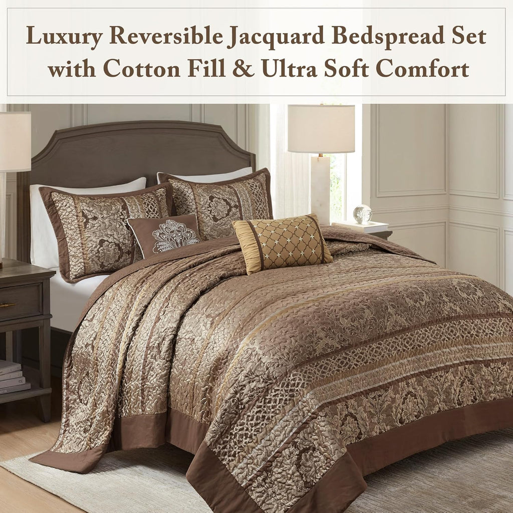 Reversible Quilted Bedspread Set, Solid Reverse Summer Breathable, Lightweight All Season Bedding Layer