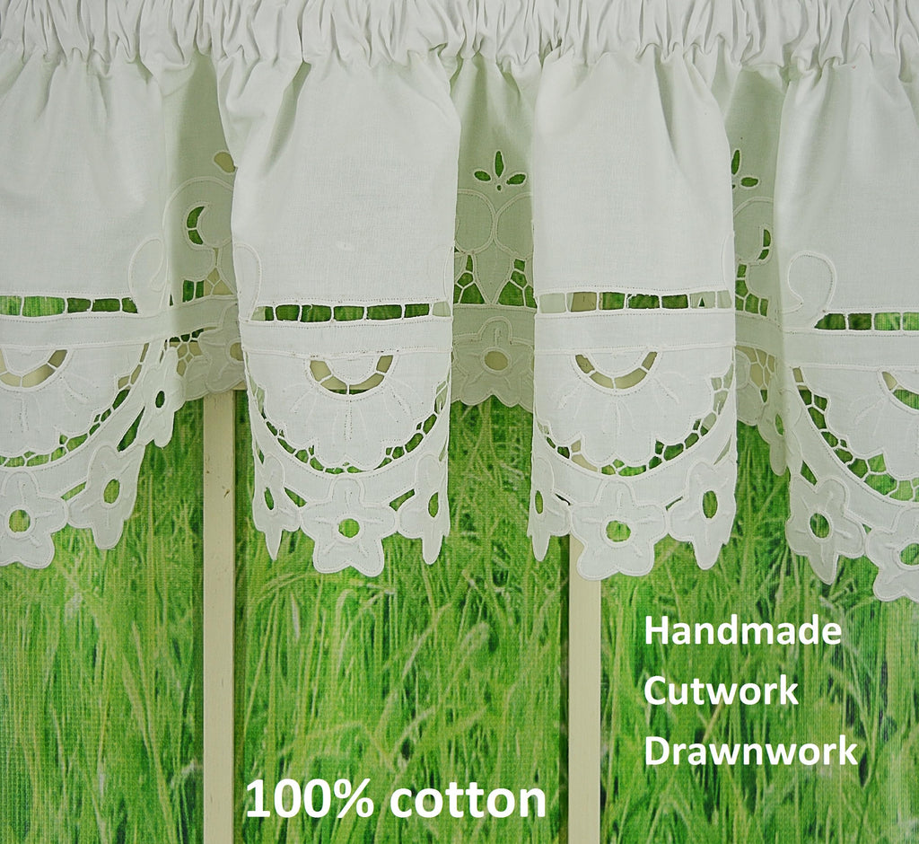 Imperial Classic Drawn Cutwork Window Swag 38", White, 70" W x 38" L