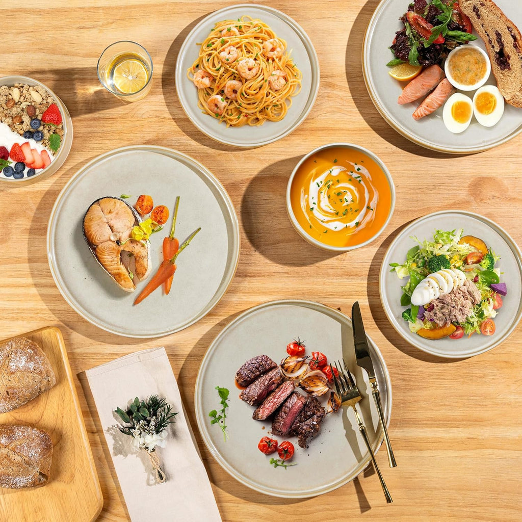 Ceramic Dinnerware Sets, Handmade Reactive Glaze Stoneware Plates and Bowls Sets,Highly Chip and Crack Resistant |
