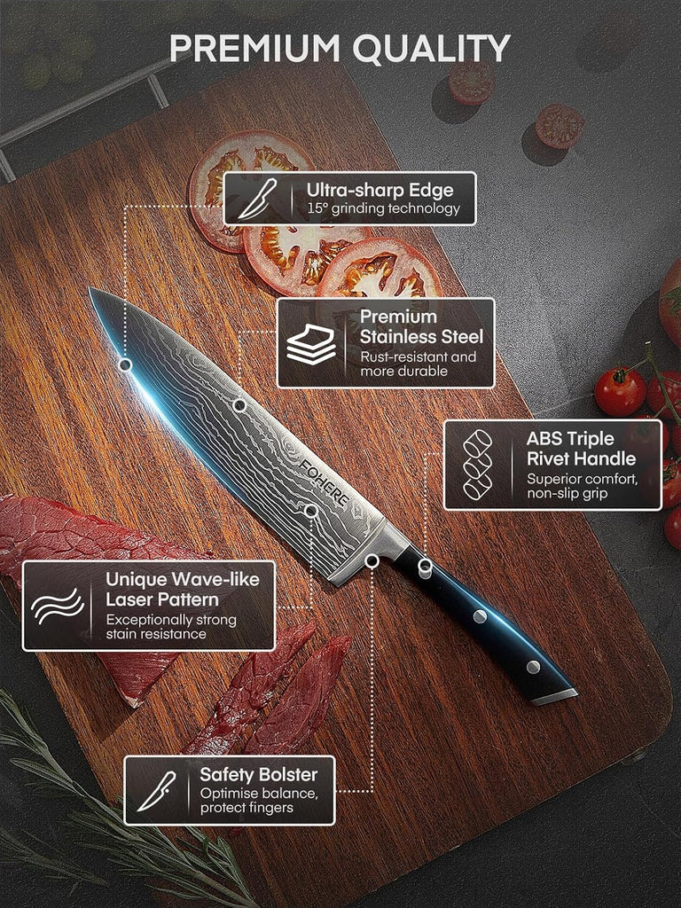 Kitchen Knife Set, Knives Set with Magnetic Knife Holder and Sharpener, 7 Pieces Sharp Chef Knife Set with Ergonomic