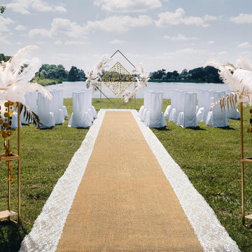 3ft X 50 ft Aisle Runner for Wedding Ceremony, Burlap Lace Style