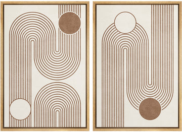 Framed Canvas Print Wall Art Set Geometric Mid-Century Circle Line Polygons Abstract Shapes Illustrations Modern Art