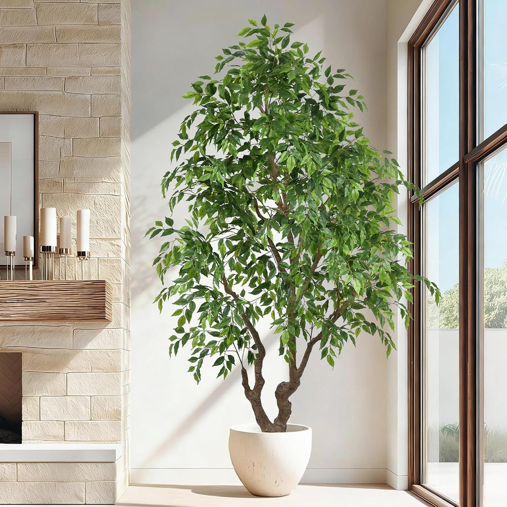 7ft Artificial Ficus Tree Indoor - Tall Faux Banyan Tree with 2294 Leaves & Realistic Trunk, 84" Large Fake Ficus