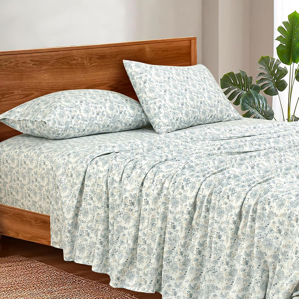 300 Thread Count 100% Long Staple Combed Cotton Sheet Set - 4 Piece Bed Sheets - 1 Fitted, 1 Flat & 2 Pillow