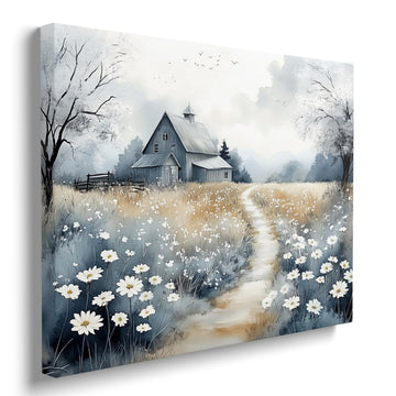 Rustic Farmhouse Canvas Wall Art Framed Barn Meadow Home Decor 16x24 Inch