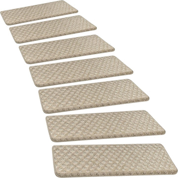 Bullnose Carpet Stair Treads for Wooden Steps Indoor 14 Pcs | 30x9.5 Inch Self Adhesive Tape Free Non Slip Indoor