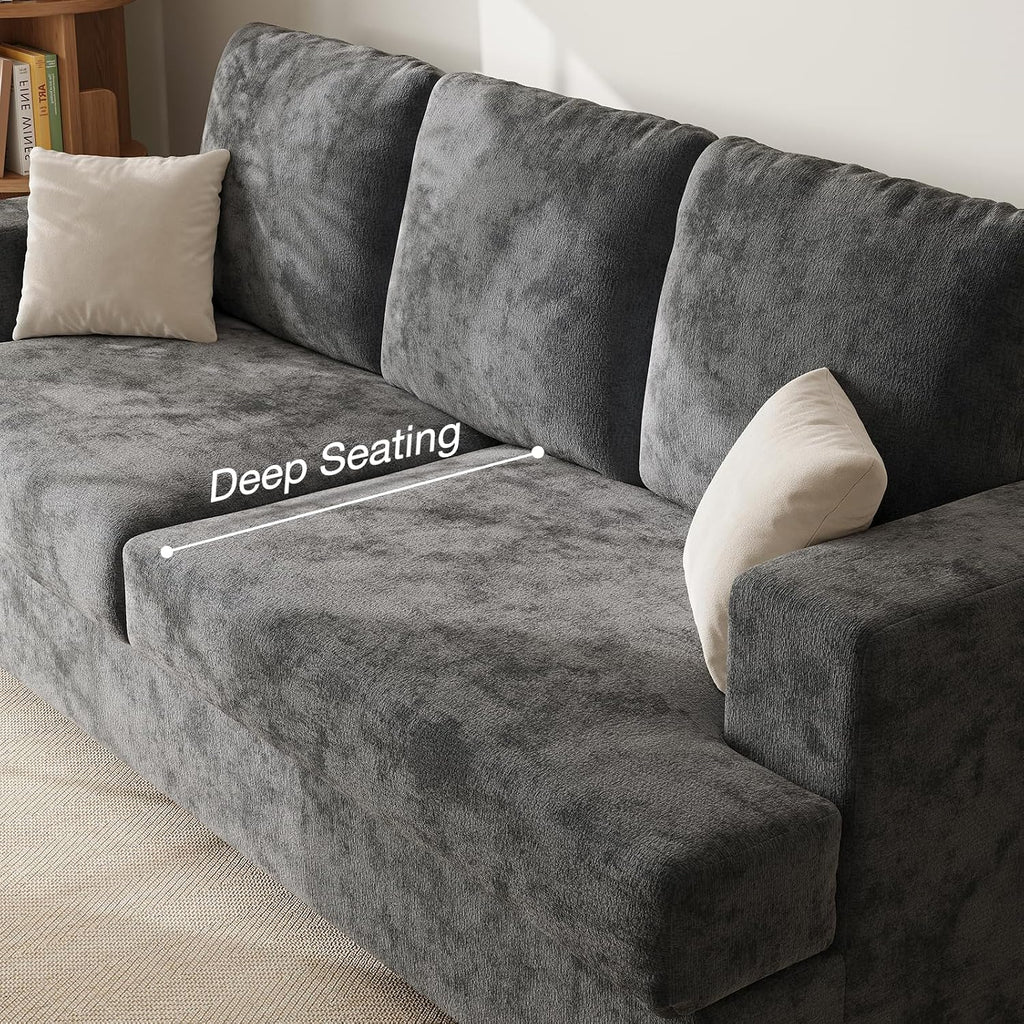 89" Grey Couches , 3 Seater Couch with Deep Seat, Oversized Loveseat Sofa